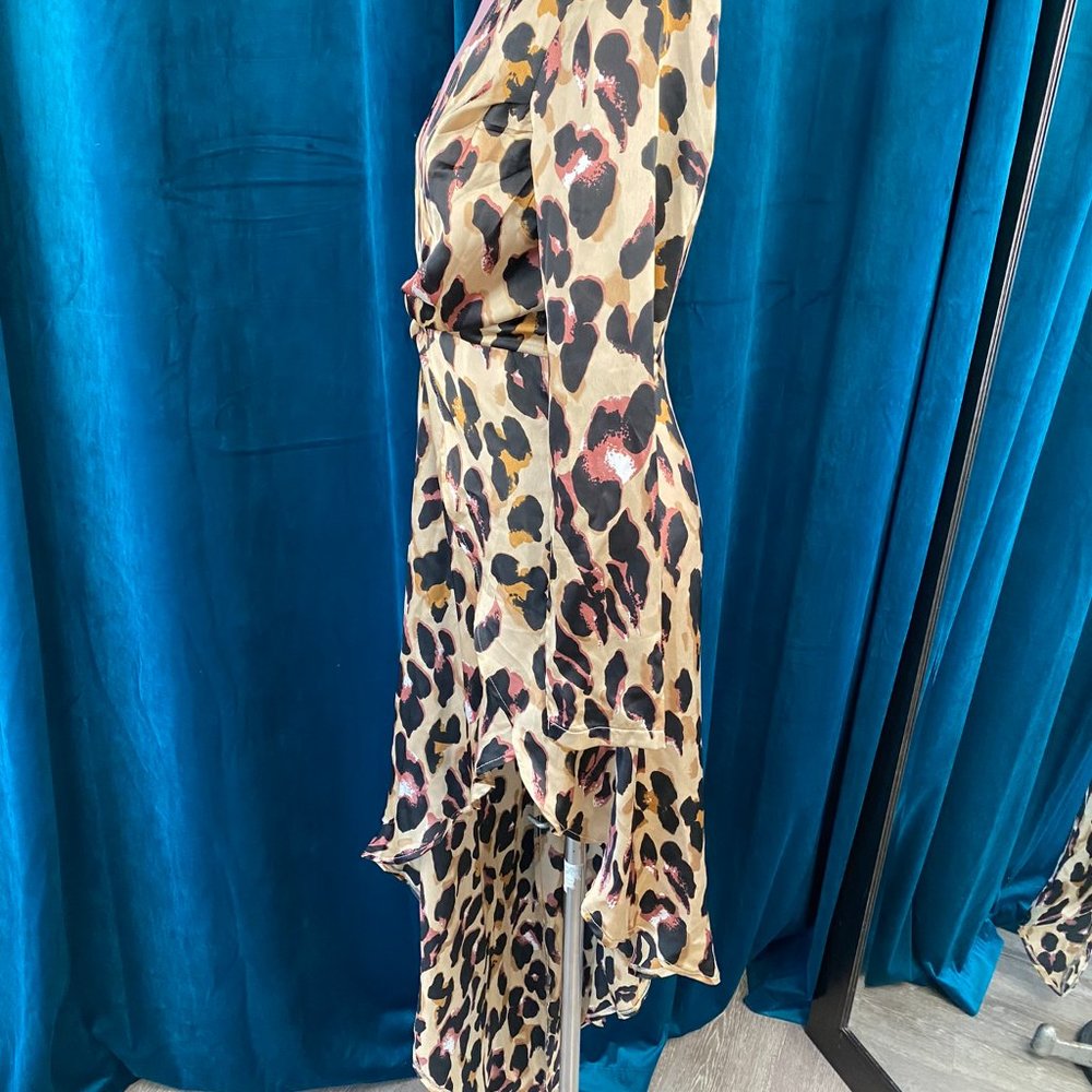 Pretty Little Thing  Leopard Asymmetric Hem Plunge Satin Dress - Picture 7 of 12